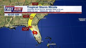 Hurricane Nicole maintains maximum sustained winds as she heads to Florida