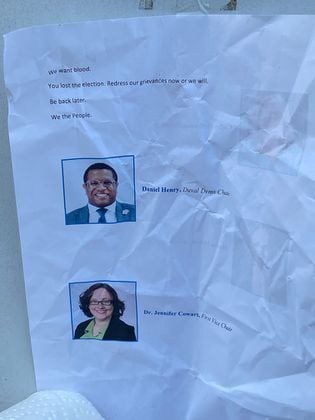 A threatening note was taped to back door of Duval County Democratic Party headquarters in Jacksonville.